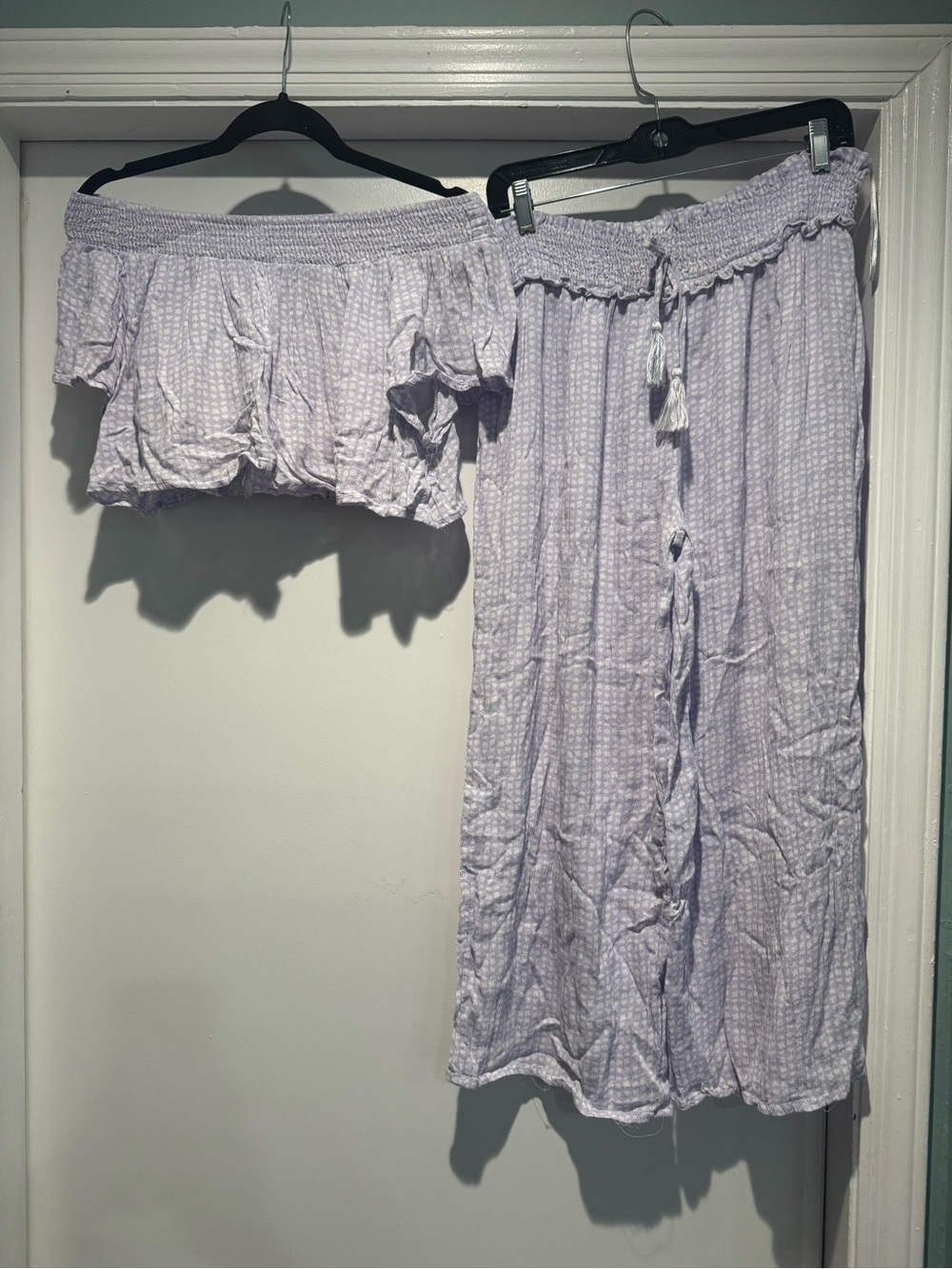 Kiwi + Punch checkered Set elastic waist Pants Smock Top L purple India